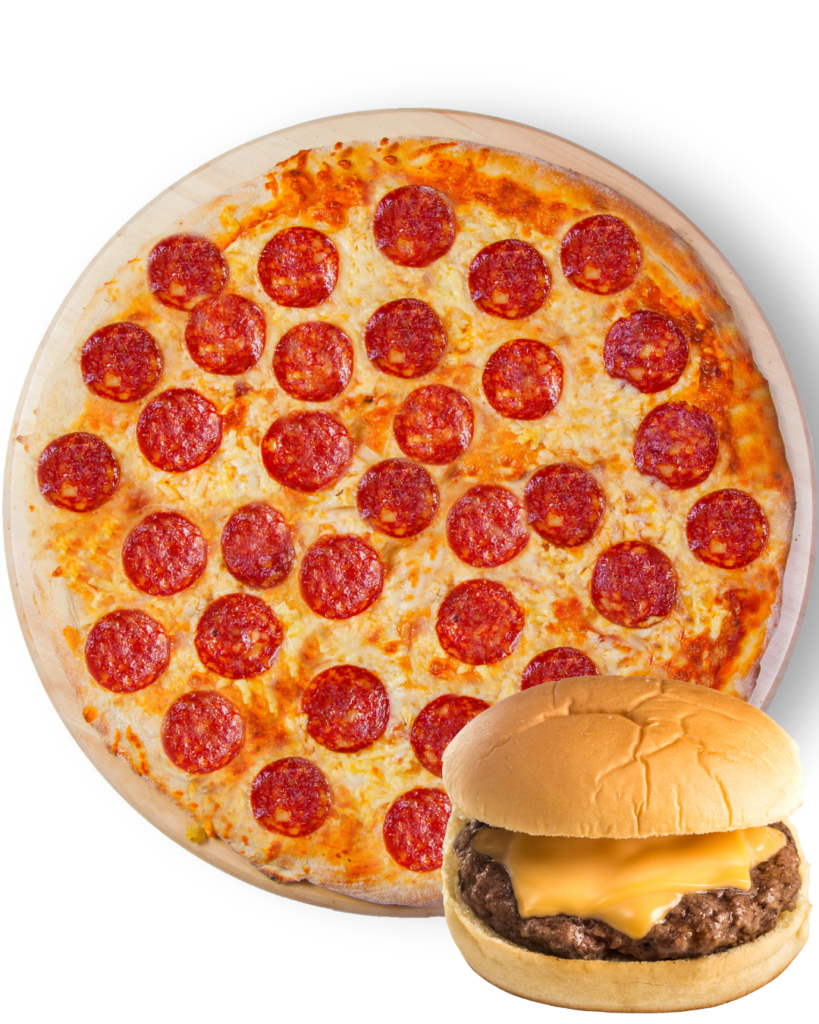 pizza barn a pepperoni pizza and burger